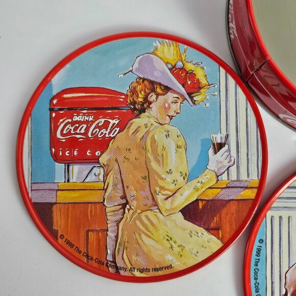 Vintage 1999 Coca-Cola Collectible Tin Coaster Set Pilot, Astronaut, Mom, Child - Picture 2 of 16